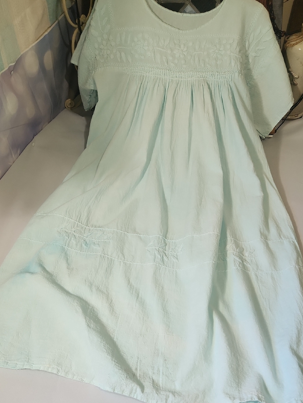 Mint Green Midi Dress - Handemade And Embroidered
